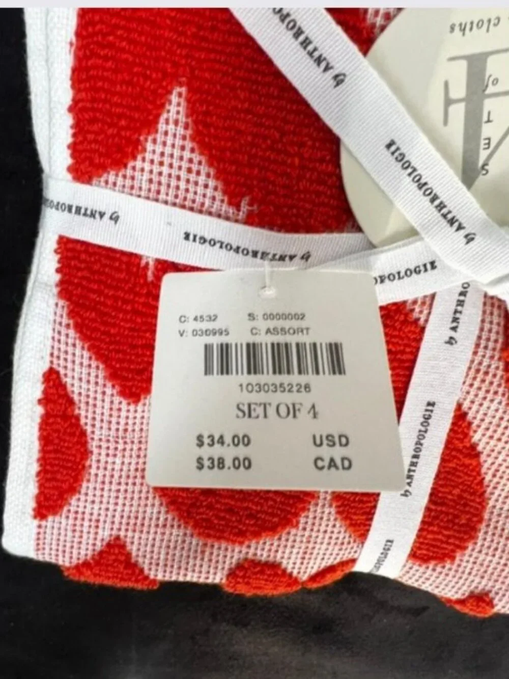 Anthropologie Icon Heart Jacquard Dishcloths in Red and Lavender, Set of 4 - NWT